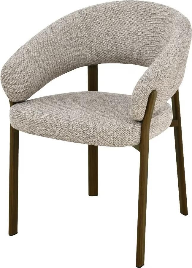 Livingfurn Eetkamerstoel Zhora met armleuning Hush stof & Walnut Beige