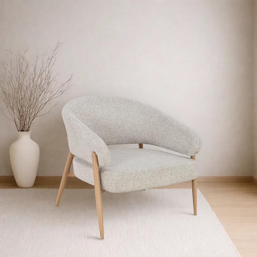 Livingfurn Fauteuil Dilan Stof & Eiken Beige