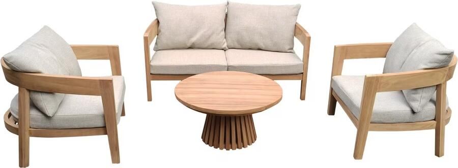 Livingfurn Loungeset Bilbao Teakhout Met bank 2 stoelen en tafeltje Naturel