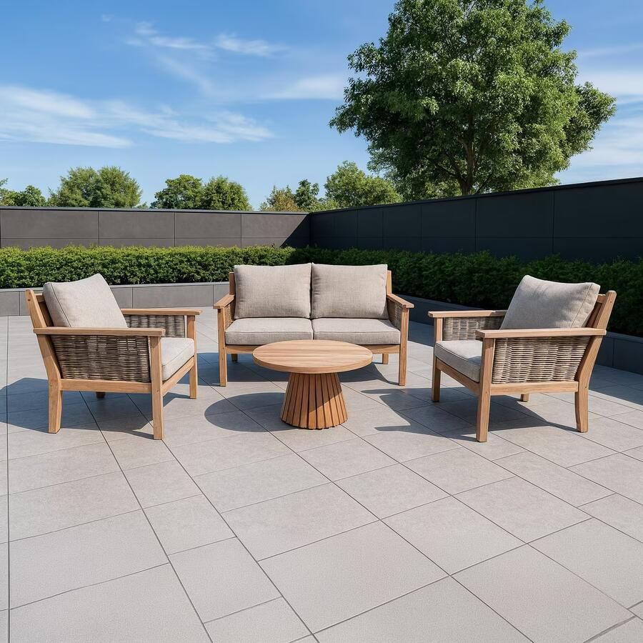 Livingfurn Loungeset Malaga Teakhout Met bank 2 stoelen en tafeltje Naturel