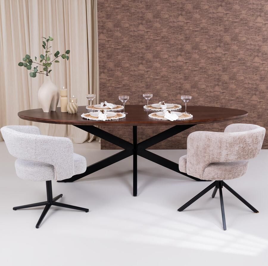 Livingfurn Ovale Eettafel Jesper Mangohout 240 x 110cm Bruin Ovaal