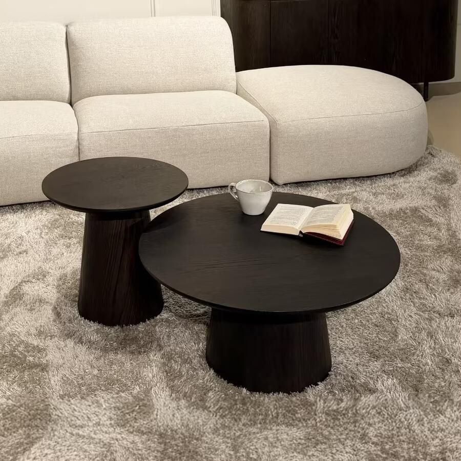 Livingfurn Ronde Salontafel Novero Eiken set van 2 stuks Espresso