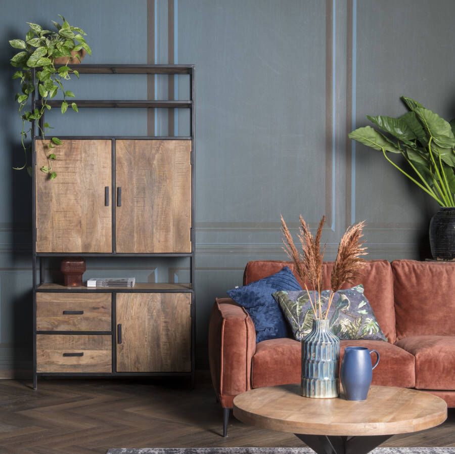 Livingfurn Wandkast Sturdy open 100cm Mangohout Gecoat Staal - Foto 2