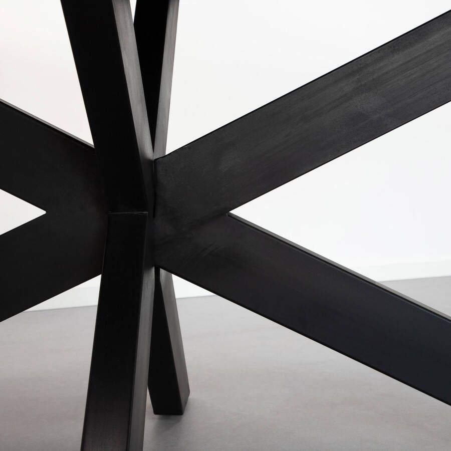Livingfurn Ovale Eettafel Kala Spider Mangohout en staal 240 x 110cm zwart Ovaal