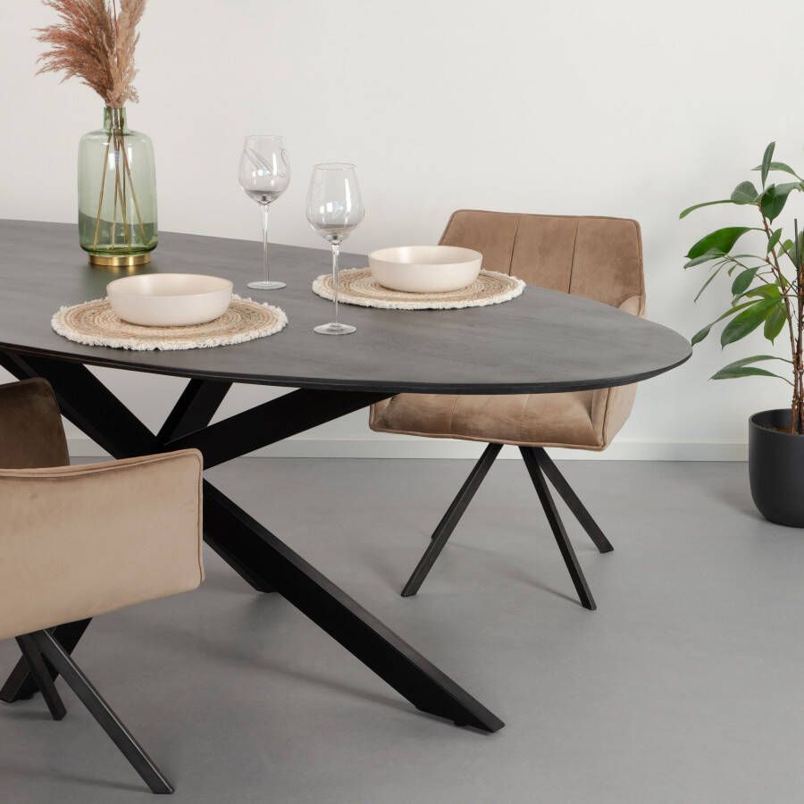 Livingfurn Ovale Eettafel Oslo Mangohout en staal Zwart 240 x 110cm Ovaal