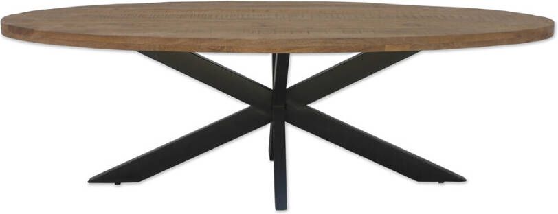 Livingfurn Ovale Eettafel 'Rocky' Mangohout en staal 180 x 100cm