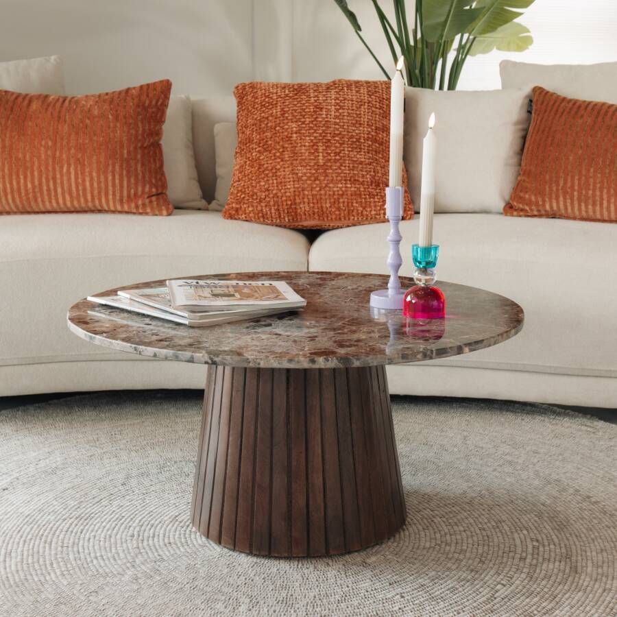 Livingfurn Ronde Salontafel Emperador Marmer 80cm Bruin