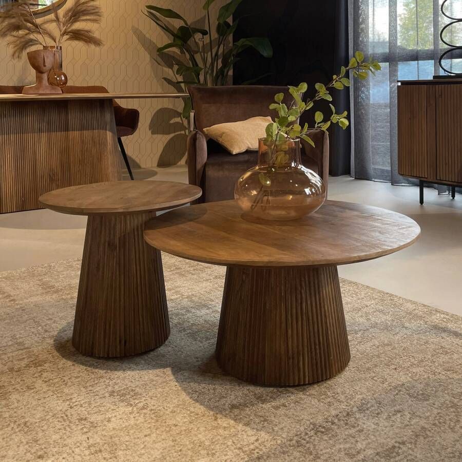 Livingfurn Salontafel Salvator Set van 2 stuks Rond Bruin