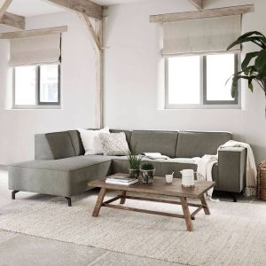 24Designs Hoekbank Sky Links 3-Zits Teddy Stof Olijfgroen