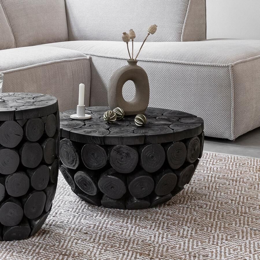 MUST Living Rond Salontafel Cone Teakhout 62cm Zwart