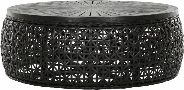 MUST Living Salontafel Rimini Rotan en hout 100cm Zwart Rond