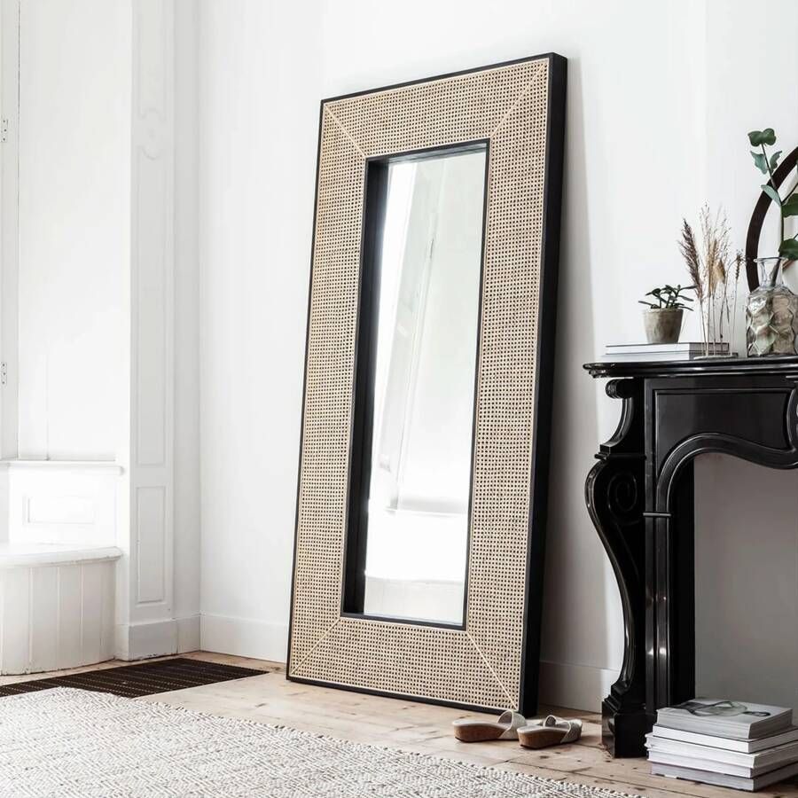 MUST Living Spiegel Raffles Rotan en hout 200 x 104cm Zwart Naturel