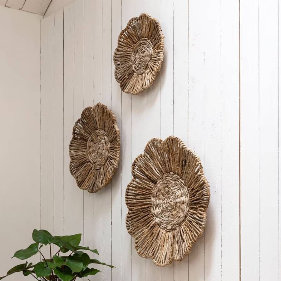 MUST Living Wanddecoratie Flower Set van 3 stuks Abaca Naturel