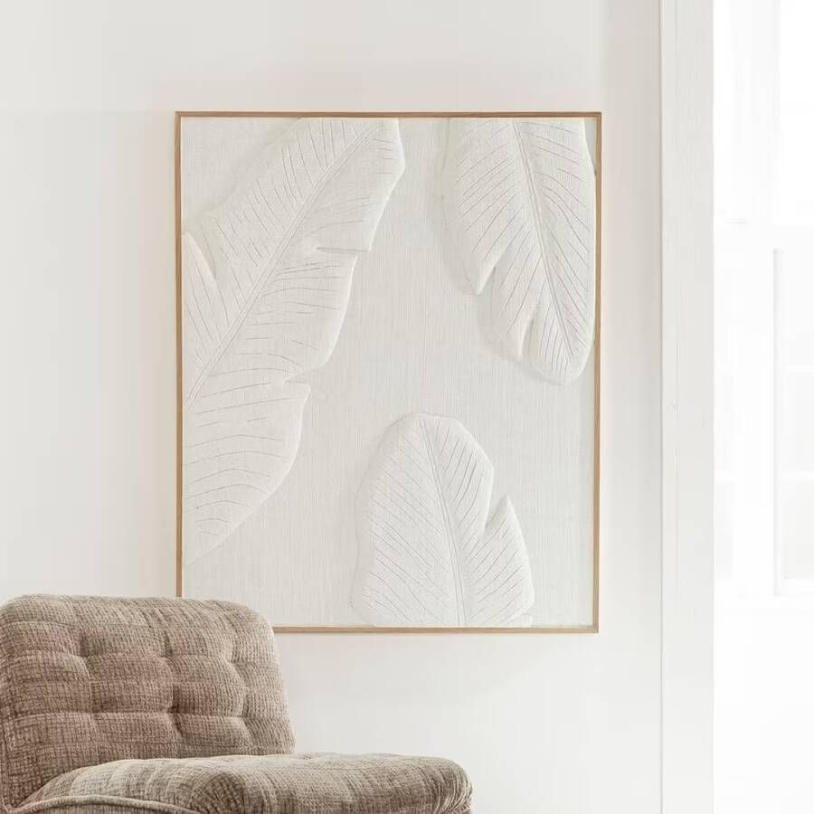 MUST Living Wanddecoratie Indian Bananenblad 127 x 102cm Wit