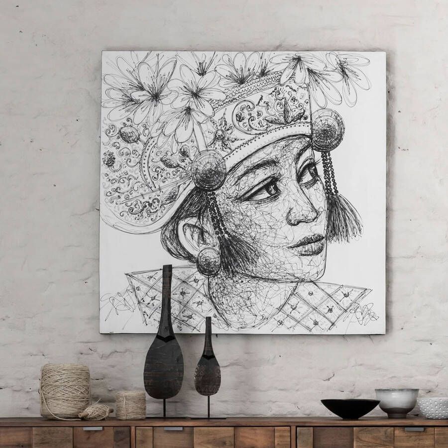 MUST Living Wandpaneel Balinese Girl Kadek 100 x 100cm Zwart Wit