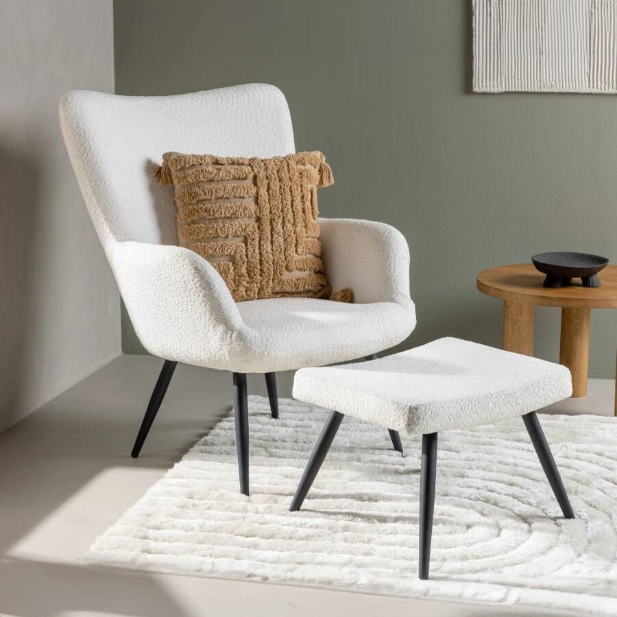 Nohr Fauteuil Shaguana Met voetenbank Bouclé Wit