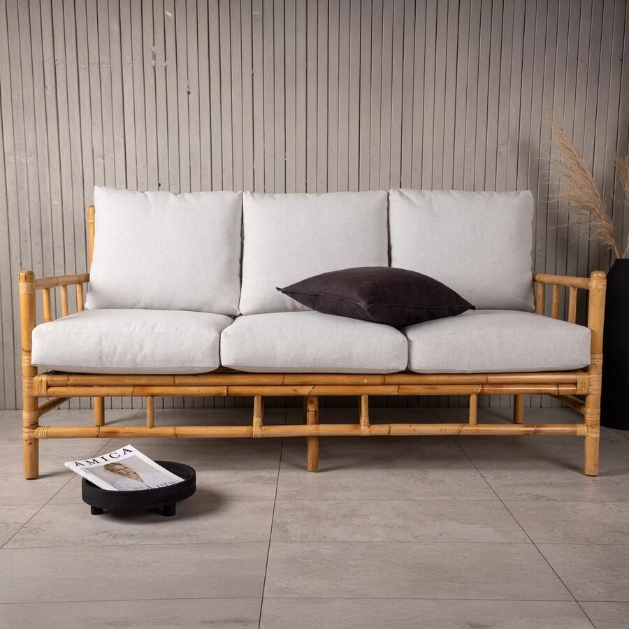 Hioshop Cane tuinbank met tuinkussen 3 pers. naturel