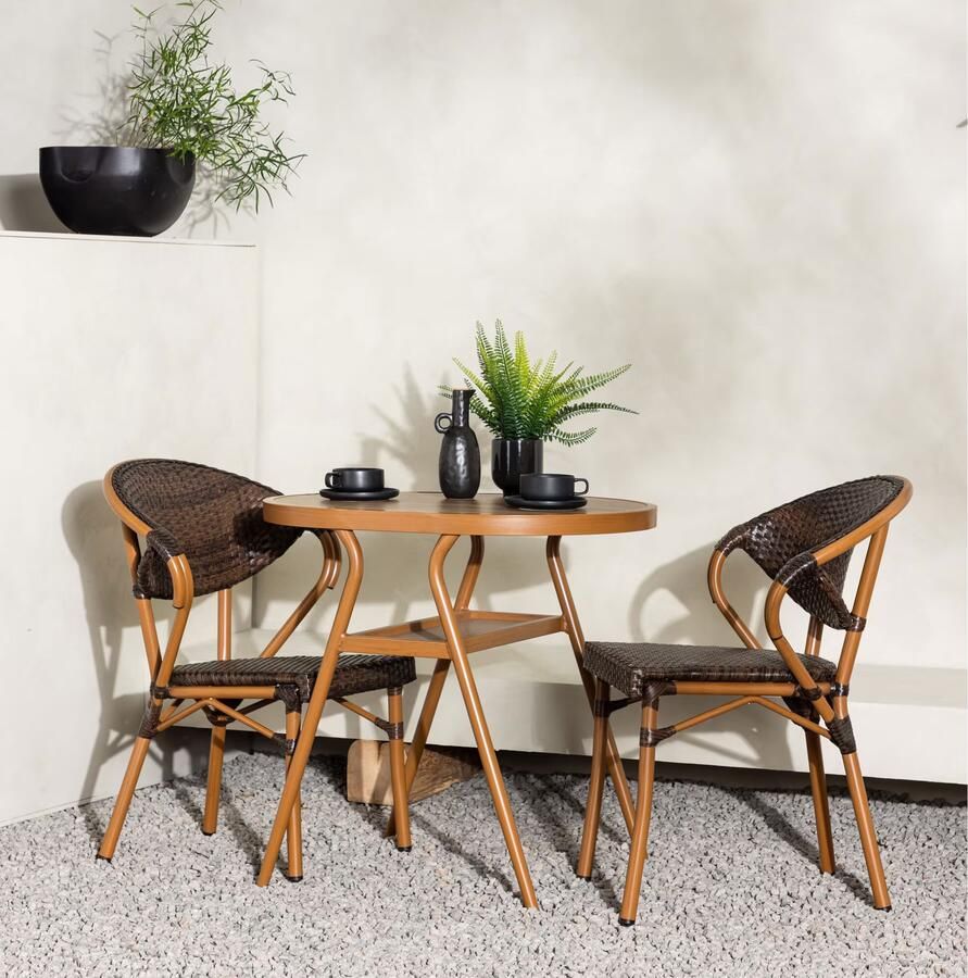 Hioshop Abrantes tuinmeubelset tafel 2 stoelen bruin