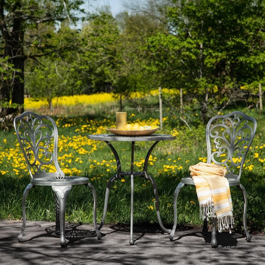 Hioshop Nandin tuinmeubelset tafel 2 stoelen zilverkleurig - Foto 3