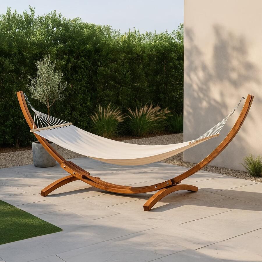 Nohr Hangmat Delisha crèmewit met standaard van acaciahout