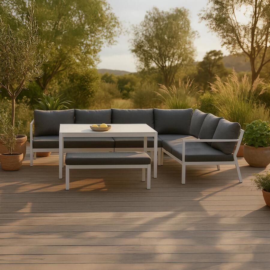 Nohr Hoek Loungeset Brianca Met hoekbank tafel en bankje Wit Grijs - Foto 3