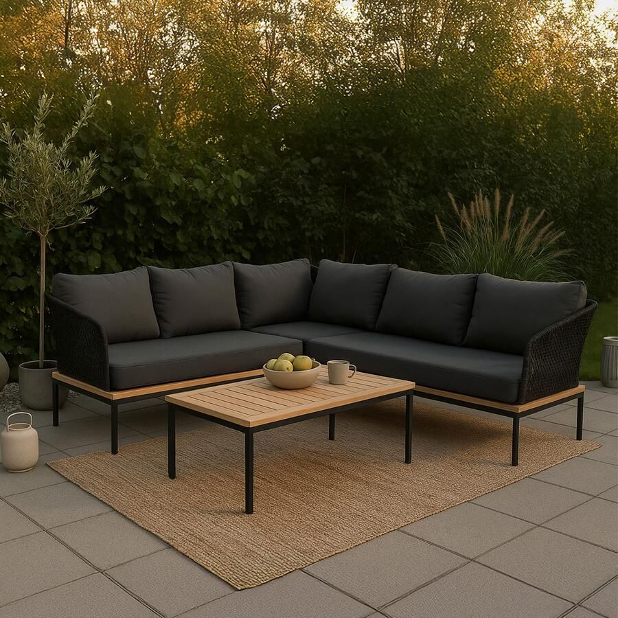 Nohr Loungeset Grizel Met hoekbank en tafel Zwart