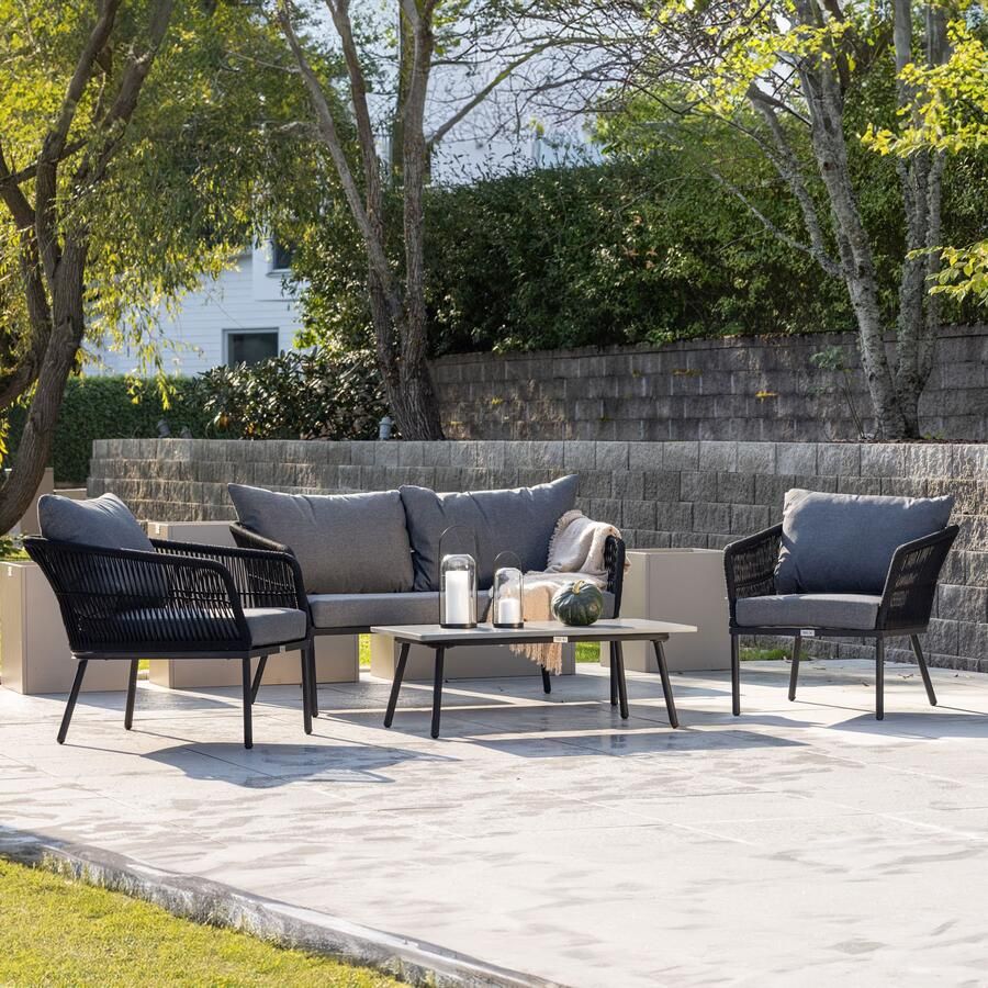 Nohr Loungeset Karlene Met bank tafel en 2 fauteuils Zwart