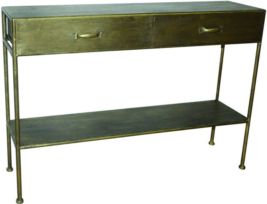 PTMD Collection Ptmd Simple Sidetable Met 2 Lades 122 X 31 X 81 Cm Metaal Goud