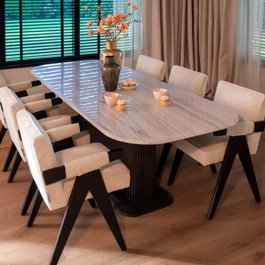 Richmond Interiors Richmond Eettafel Mayfield Marmer en Mangohout 230 x 100cm Wit Ovaal