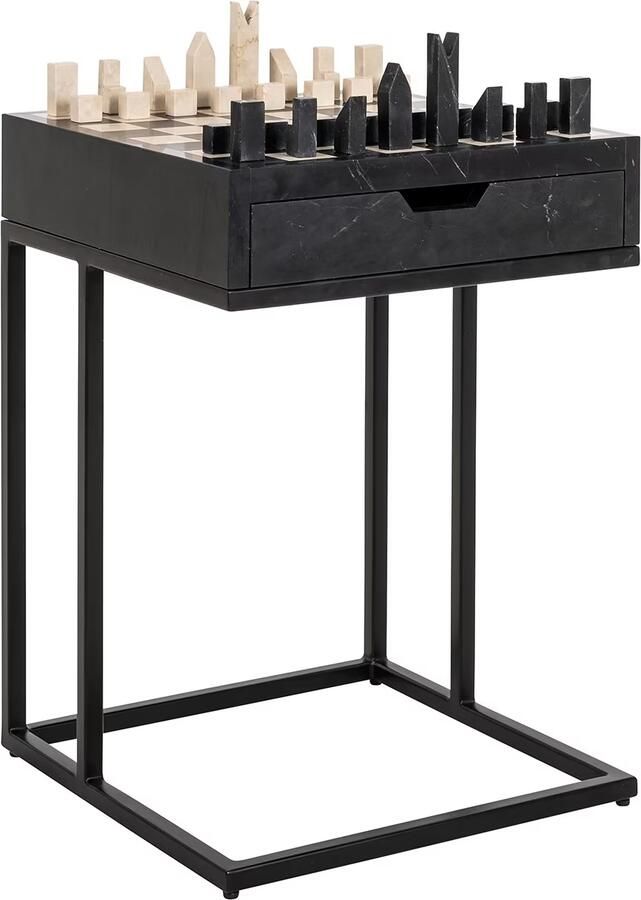 Richmond Interiors Richmond Bijzettafel Davos Marmer Met 1 lade Zwart Vierkant