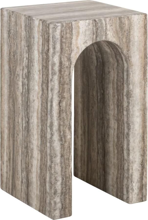 Richmond Interiors Richmond Bijzettafel Dulce Marmer en travertinlook 35 x 35cm Grijs Vierkant