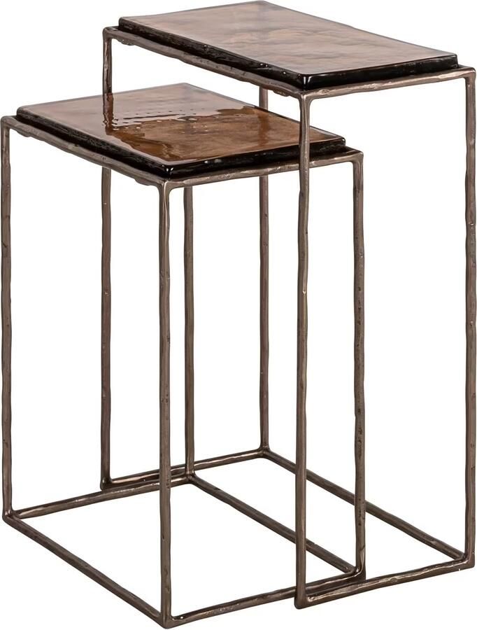 Richmond Interiors Richmond Bijzettafel Villano Bronskleurig glas Set van 2 stuks