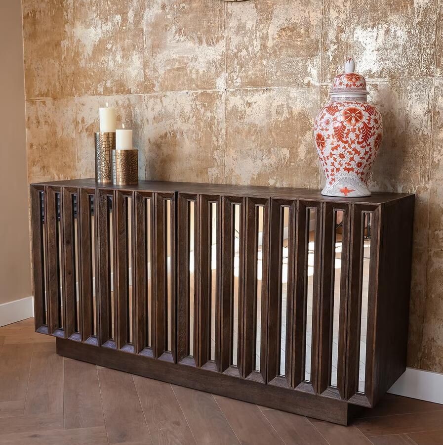 Richmond Interiors Richmond Dressoir Bryant Mangohout en spiegelglas 162cm Bruin