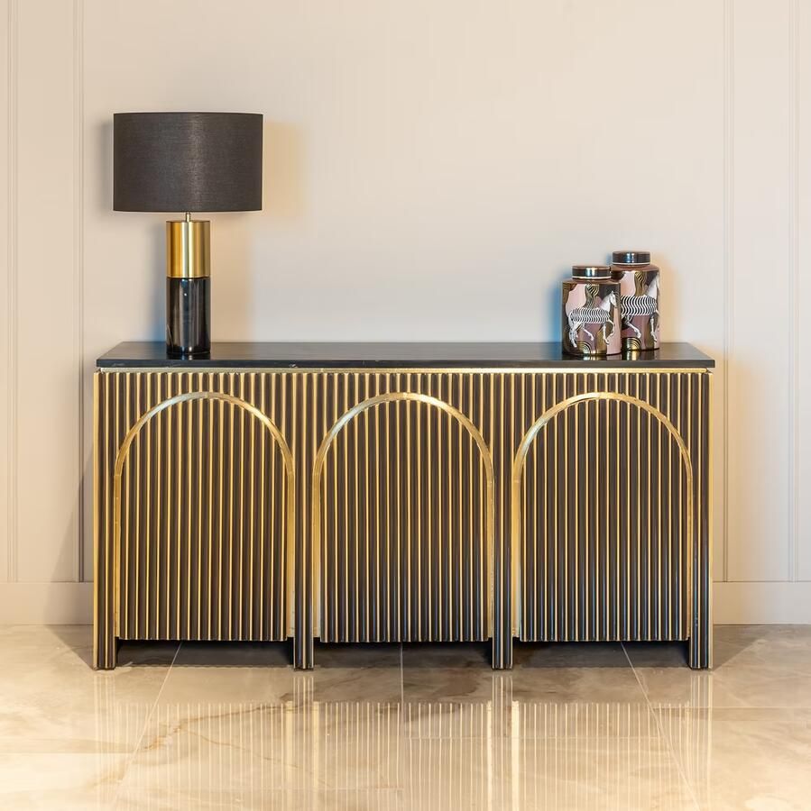 Richmond Interiors Richmond Dressoir Les Arcs Brass en marmer 160cm Brushed gold