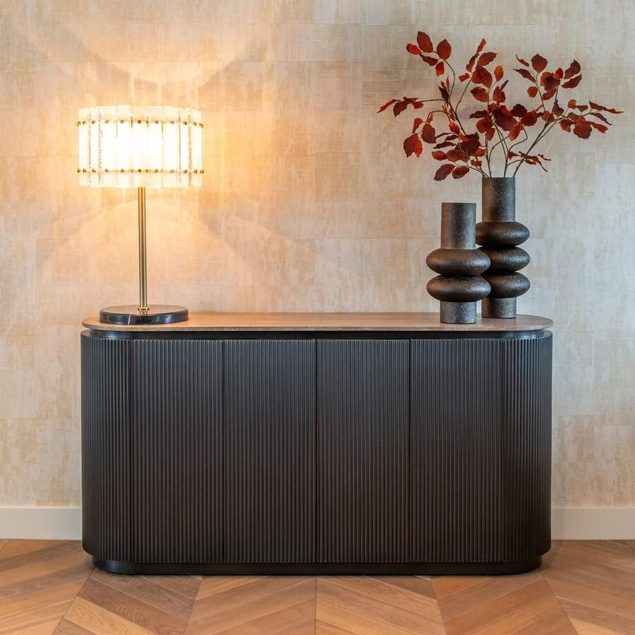 Richmond Interiors Richmond Dressoir Russo Travertin en brass 160cm Bruin