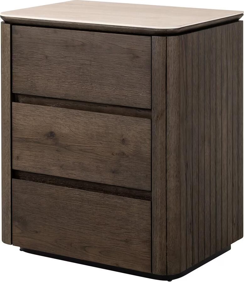 Richmond Interiors Richmond Nachtkastje Ritz Travertinlook en eiken Met 3 lades Bruin