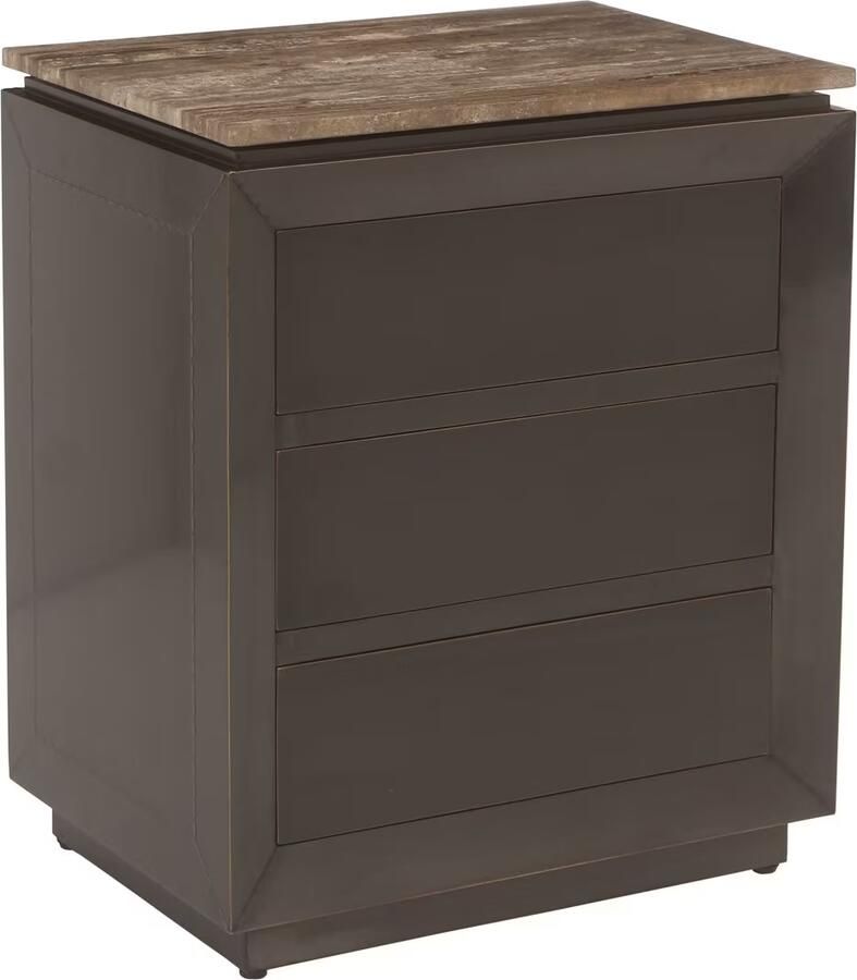 Richmond Interiors Richmond Nachtkastje Russo Travertin en brass Met 3 lades Bruin