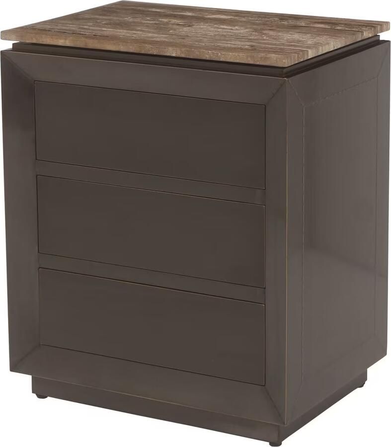 Richmond Interiors Richmond Nachtkastje Russo Travertin en brass Met 3 lades Bruin