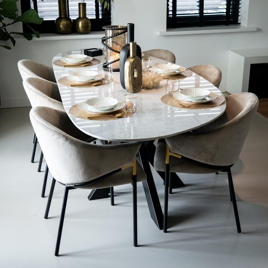 Richmond Interiors Richmond Organische Eettafel Trocadero Marmer 220 x 100cm Wit