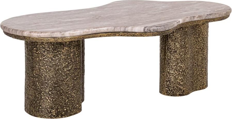 Richmond Interiors Richmond Organische Salontafel Abandos Marmer en Brass Antique 131 x 74cm Goud