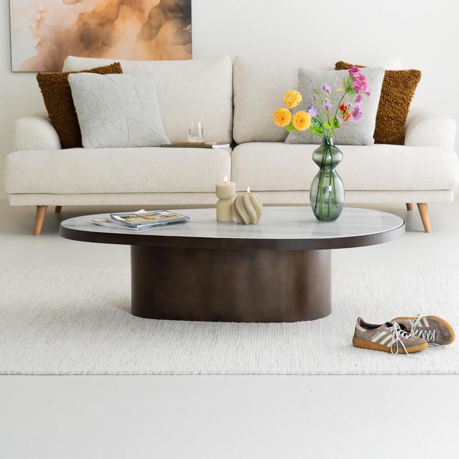 Richmond Interiors Richmond Organische Salontafel Biloxi Marmer en MDF 130 x 68cm Bruin