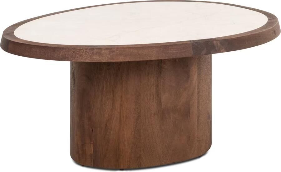 Richmond Interiors Richmond Organische Salontafel Melrose Marmer en mangohout 90 x 70cm Bruin