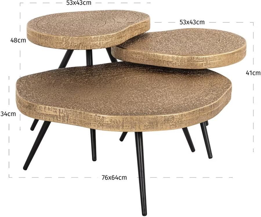 Richmond Interiors Richmond Organische Salontafel Symba Set van 3 stuks Brons