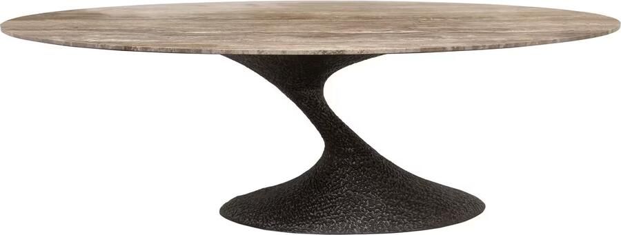 Richmond Interiors Richmond Ovale Eettafel Russo Travertin en brass 235 x 110cm Bruin Ovaal