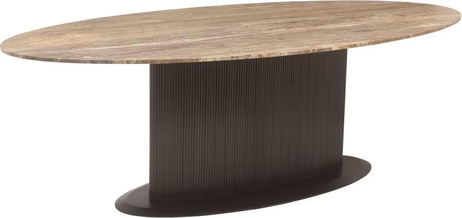 Richmond Interiors Richmond Ovale Eettafel Russo Travertin en brass 235 x 110cm Bruin Ovaal