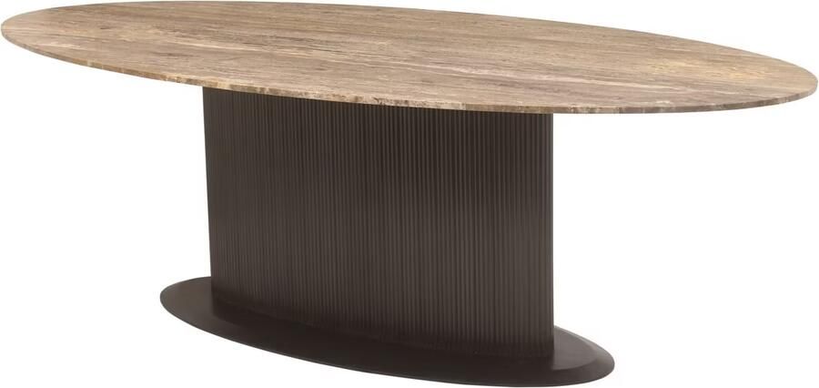 Richmond Interiors Richmond Ovale Eettafel Russo Travertin en brass 235 x 110cm Bruin Ovaal