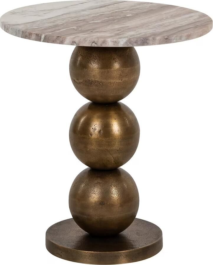 Richmond Interiors Richmond Ronde Bijzettafel Barley Marmer en brushed gold 46cm Beige
