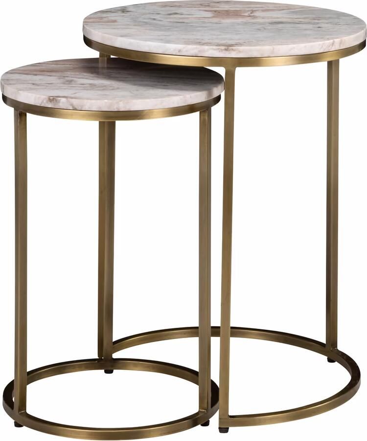 Richmond Interiors Richmond Ronde Bijzettafel Bottega Marmer Set van 2 stuks Blush Beige