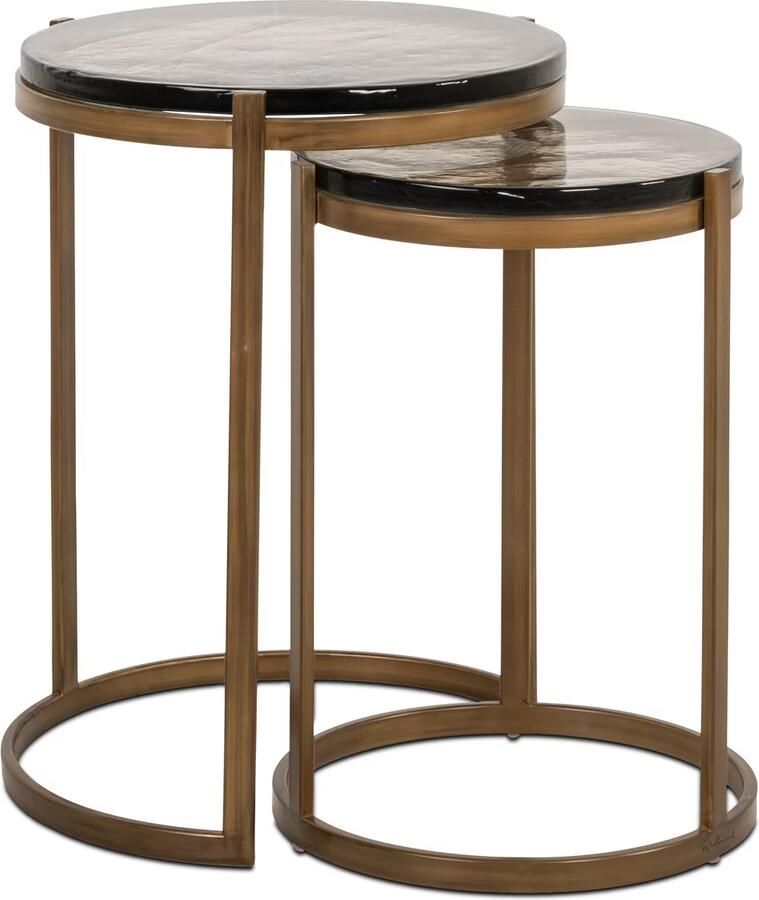 Richmond Interiors Richmond Ronde Bijzettafel Cleo Gegoten glas en ijzer Set van 2 stuks Goud