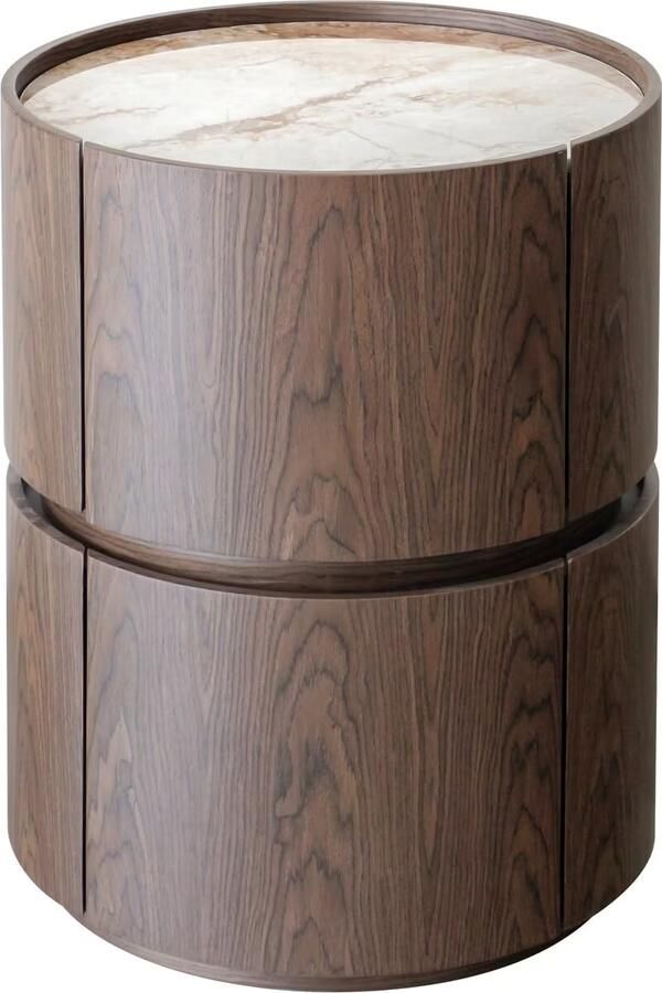 Richmond Interiors Richmond Ronde Bijzettafel Ellery Keramiek Met 2 lades 50cm Bruin